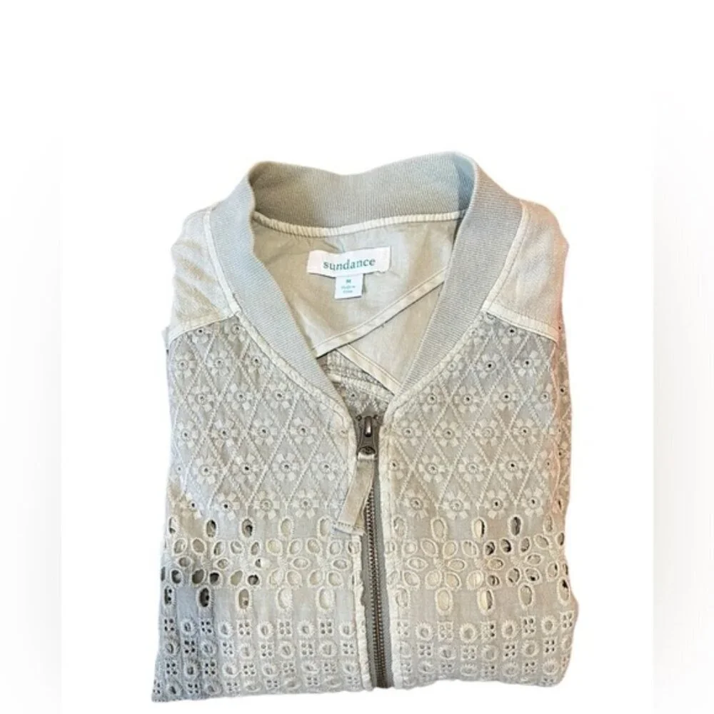 Sundance Embroidered Eyelet Cutout Boho Bomber Jacket size medium - Picture 2 of 6